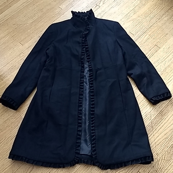Dkny Jackets & Blazers - DKNY Wool-blend ruffle coat Size Large Black
